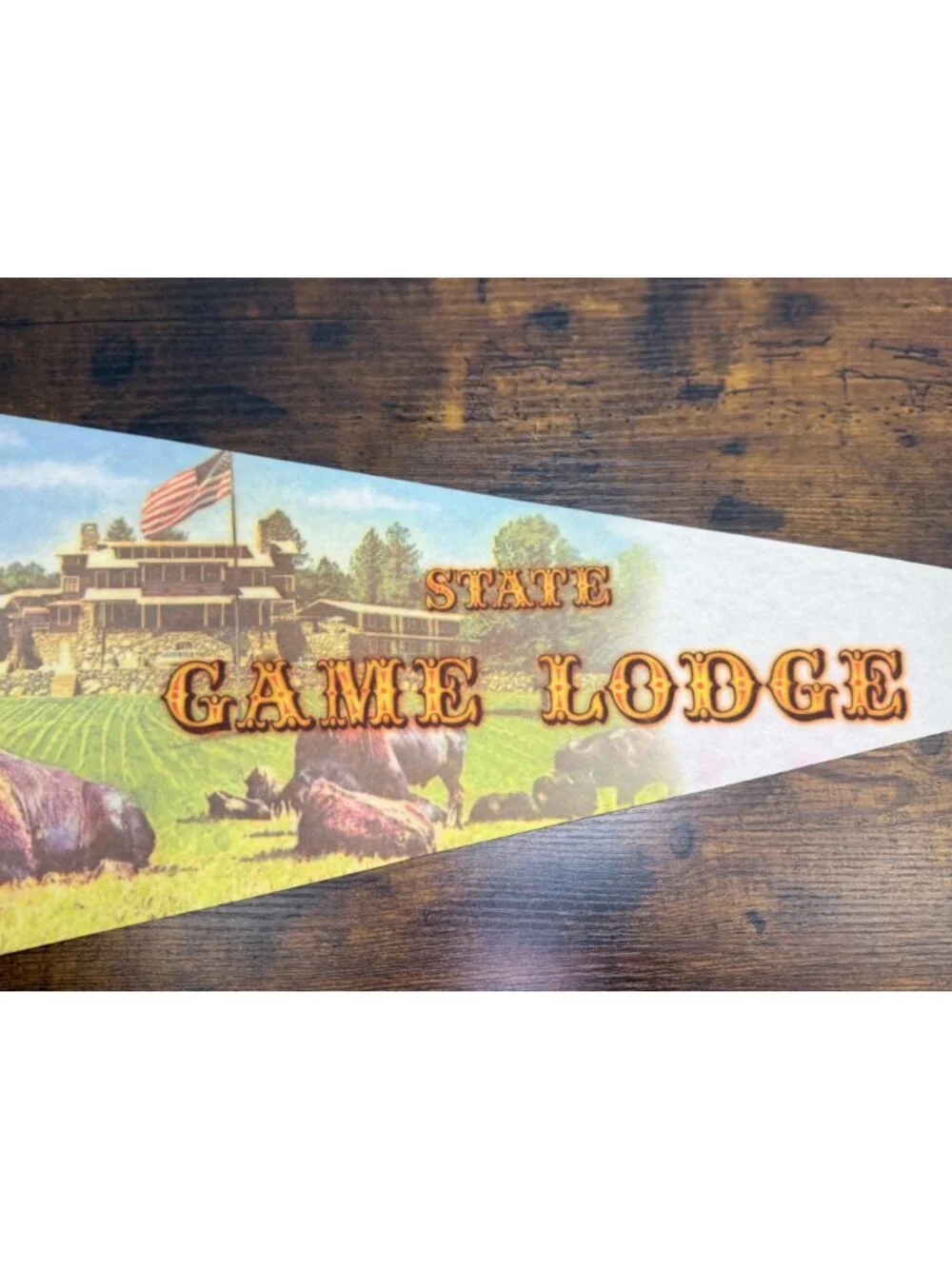 Vintage Custer State Park Game Lodge Pennant With Bison & Lodge 29.5 inches